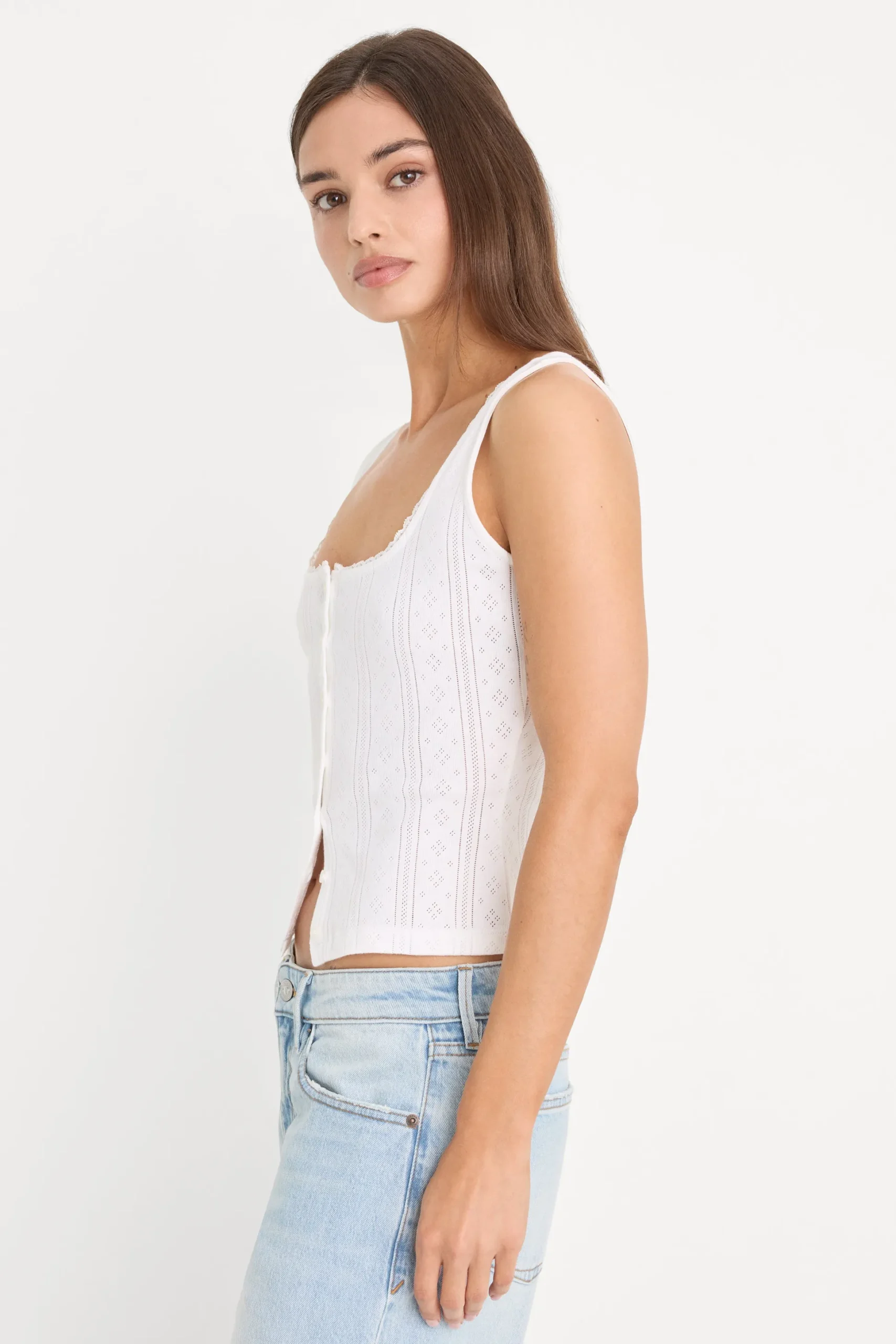 the pointelle button down tank