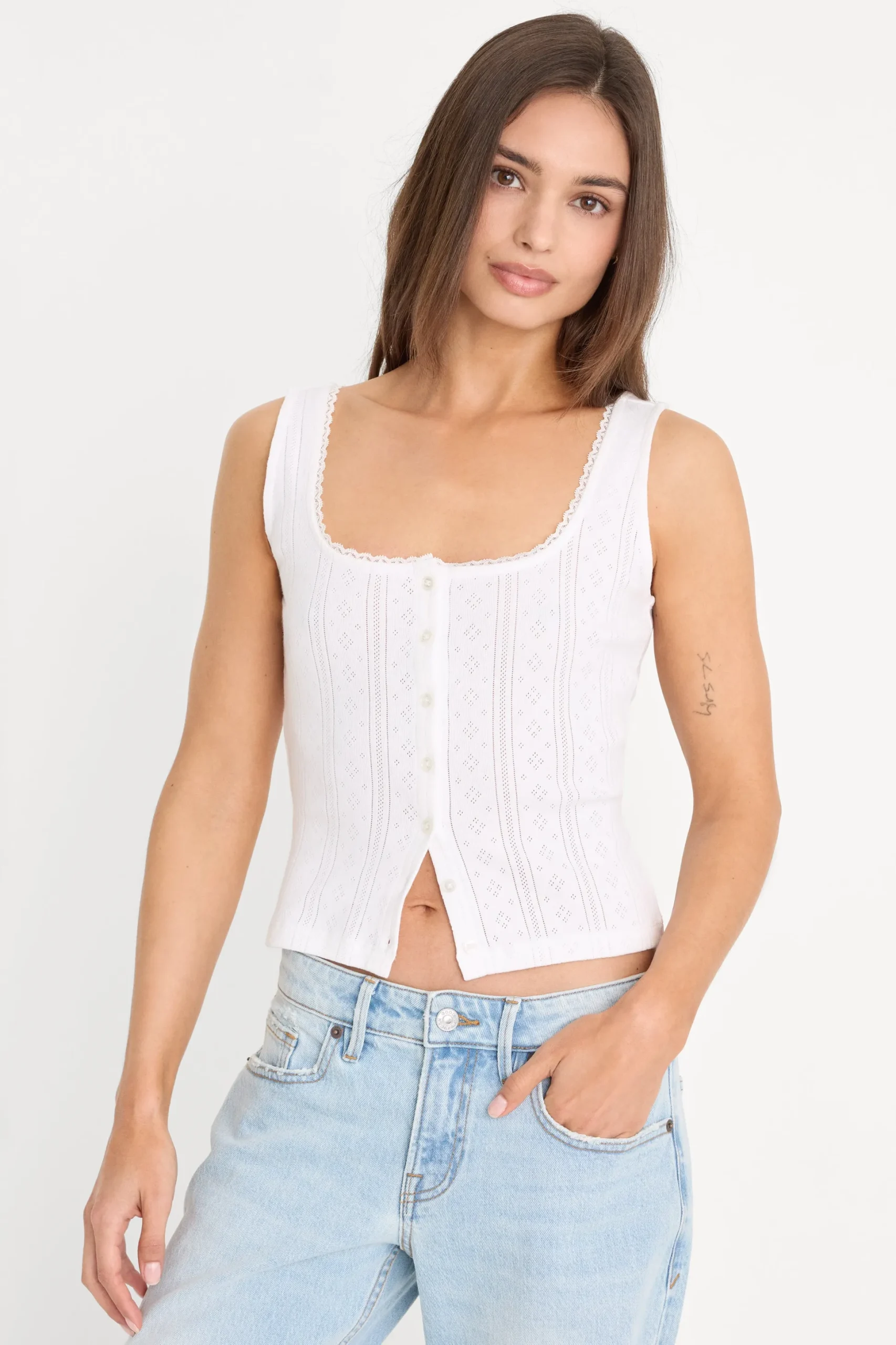 the pointelle button down tank