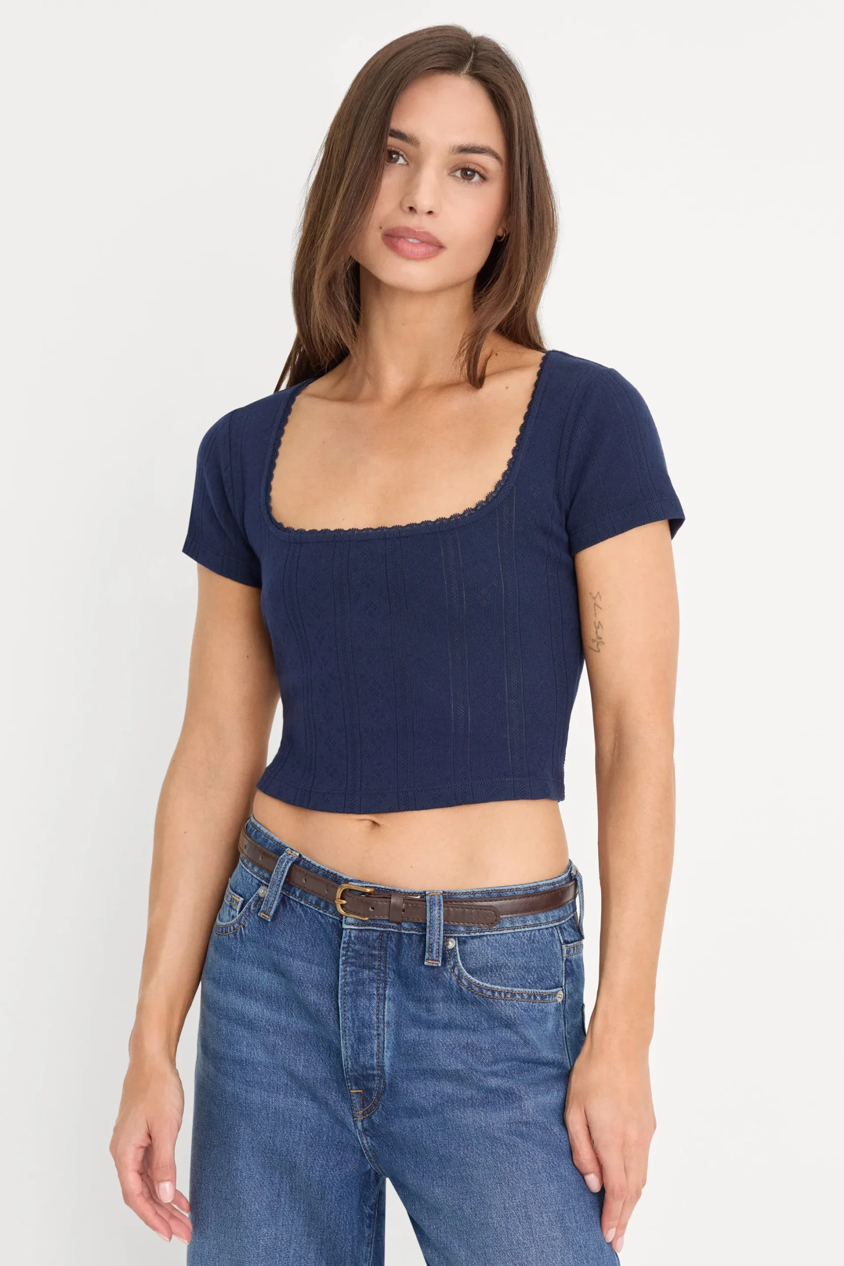 the pointelle square neck top