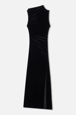 velvet high neck maxi dress