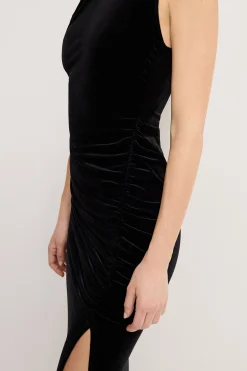 velvet high neck maxi dress