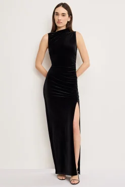 velvet high neck maxi dress