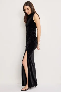 velvet high neck maxi dress