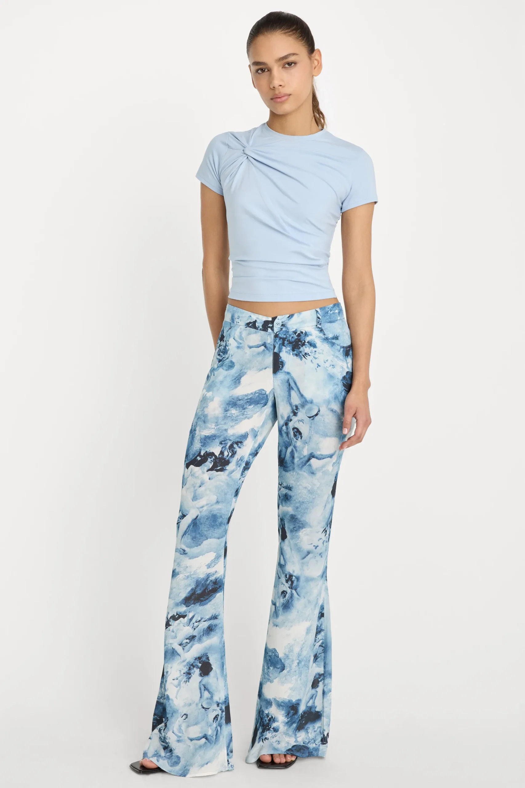 v waist chiffon flare pants