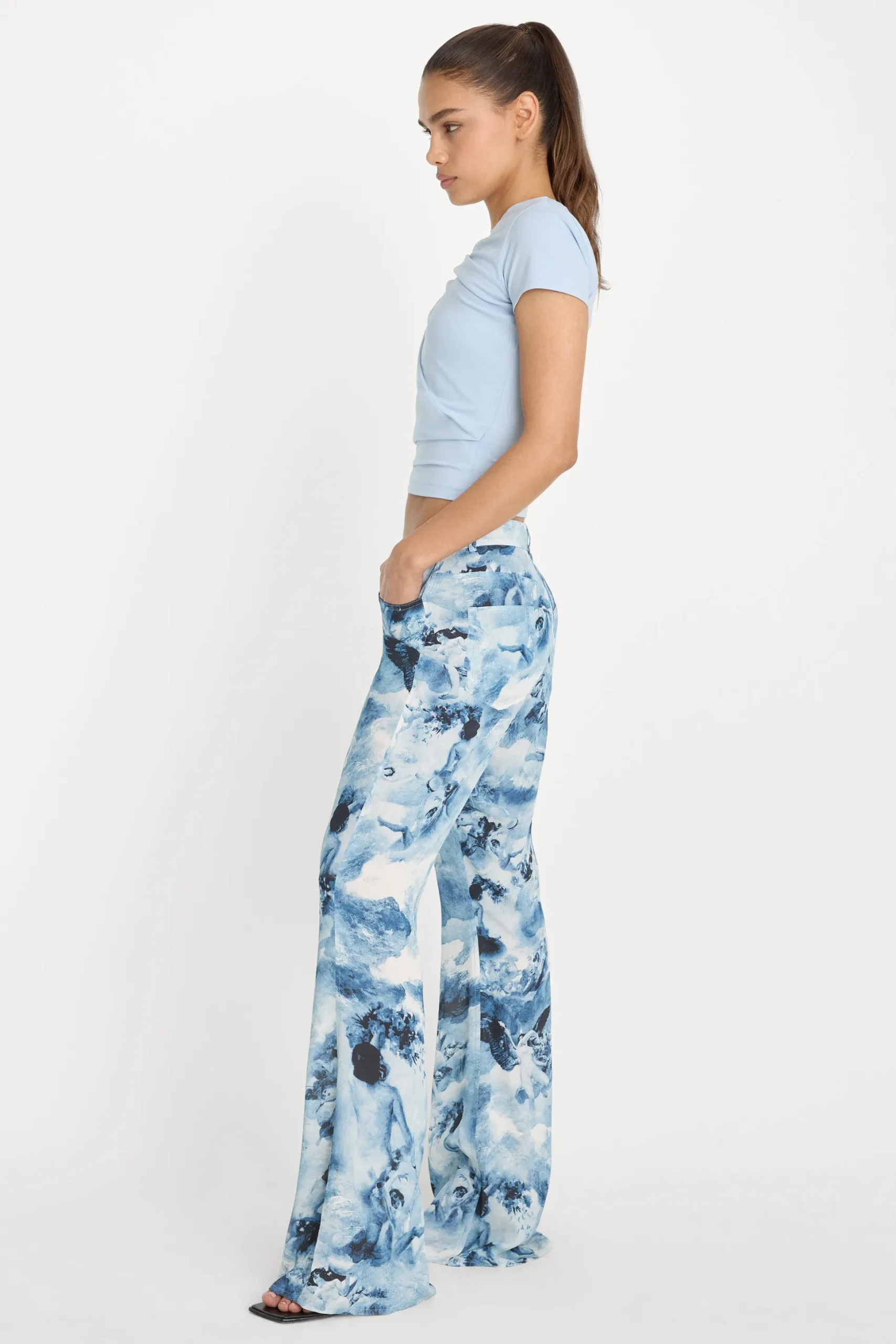 v waist chiffon flare pants